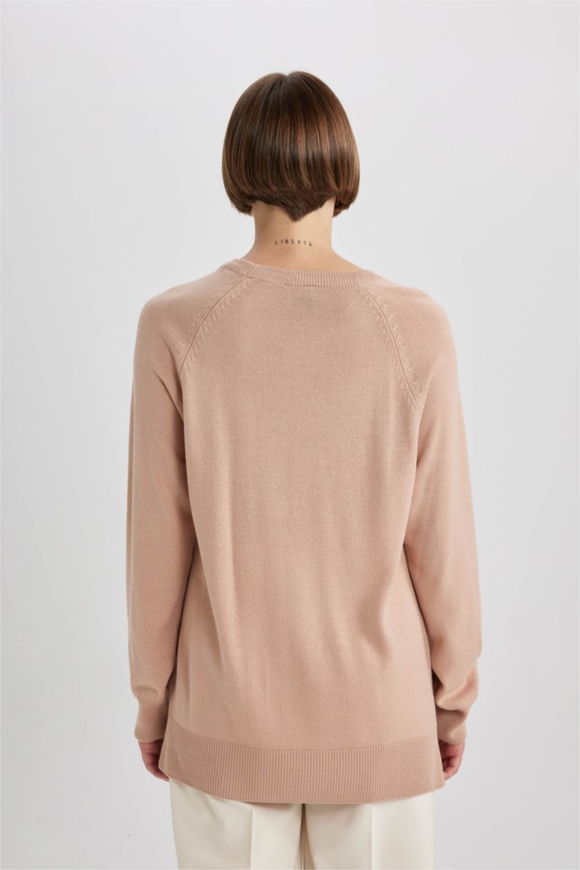 حريمي فيزوني بلوفر تريكو بيزك بقصة مريحة بياقة مستديرة