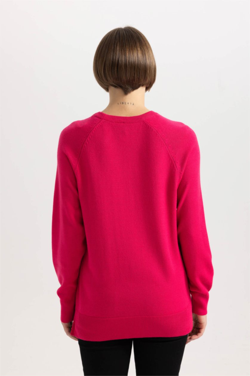 حريمي فوشي بلوفر تريكو بيزك بقصة مريحة بياقة مستديرة