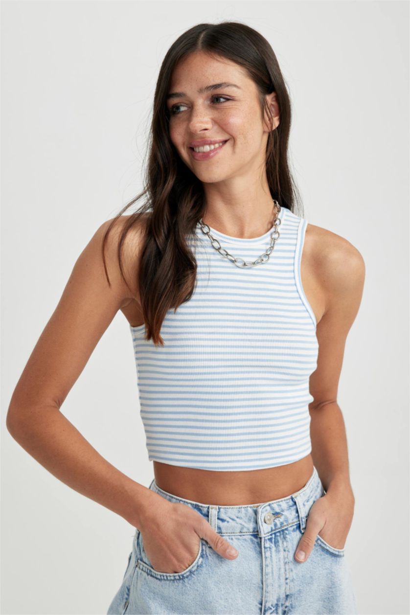 نساء أزرق فاتح ديباردور مضلع مخصر برقبة مستديرة