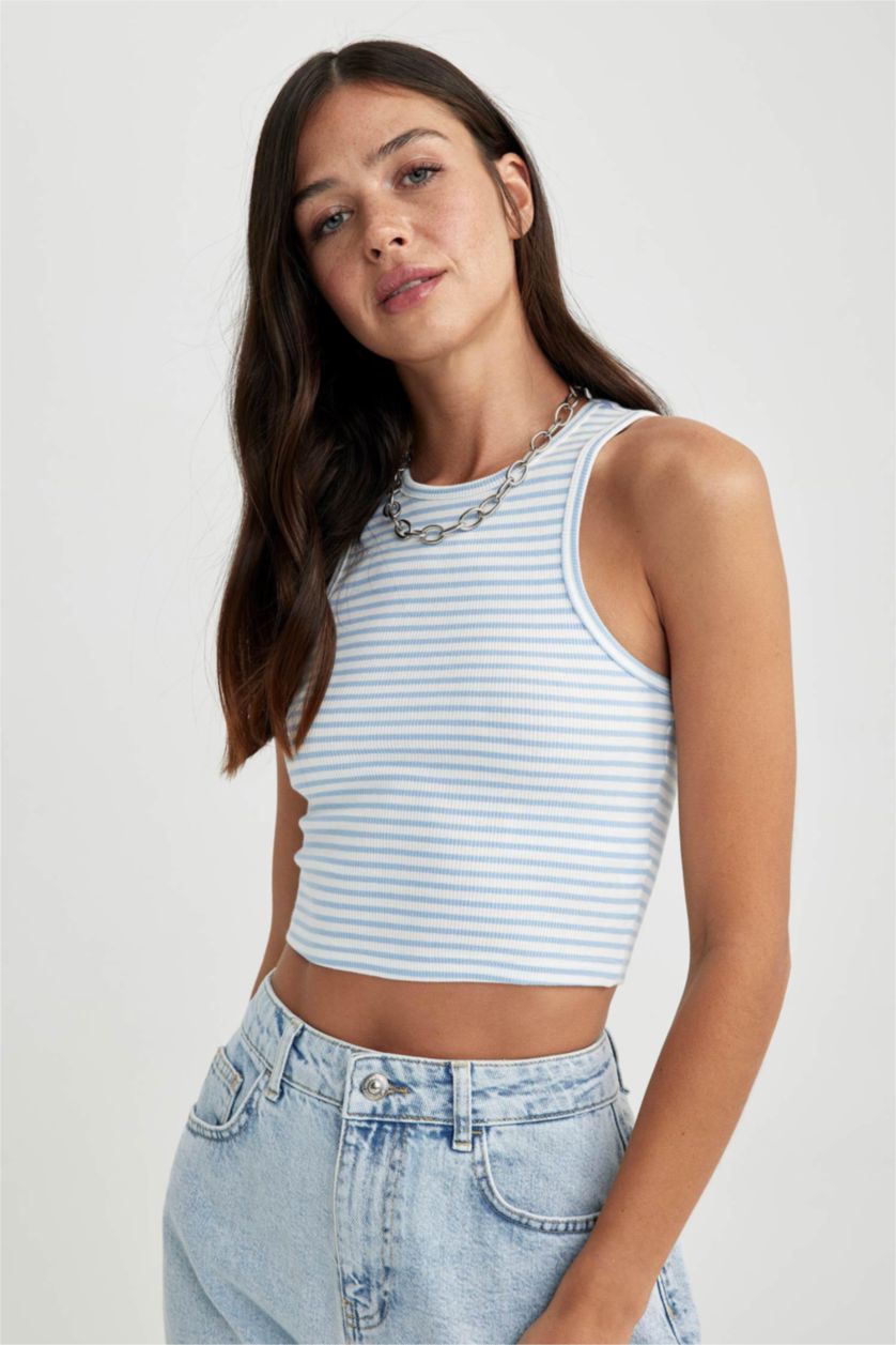 نساء أزرق فاتح ديباردور مضلع مخصر برقبة مستديرة