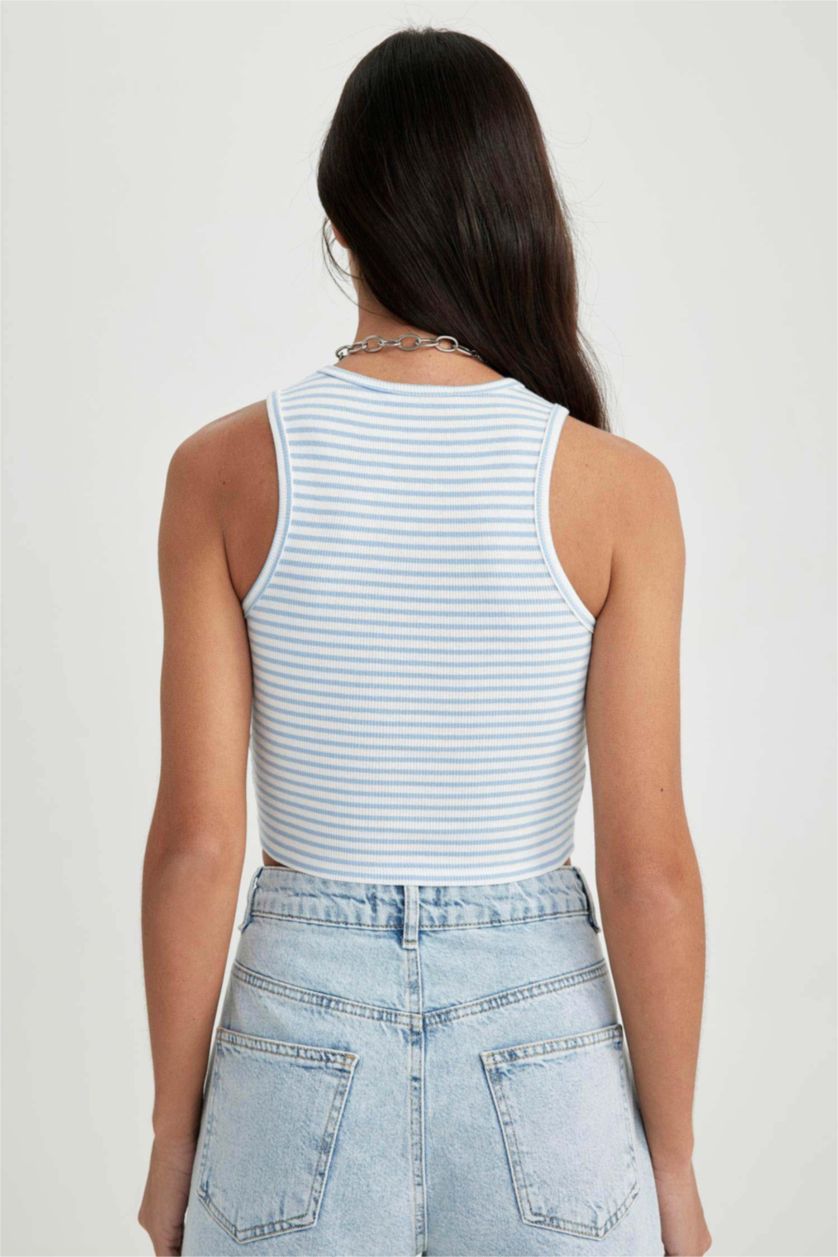 نساء أزرق فاتح ديباردور مضلع مخصر برقبة مستديرة