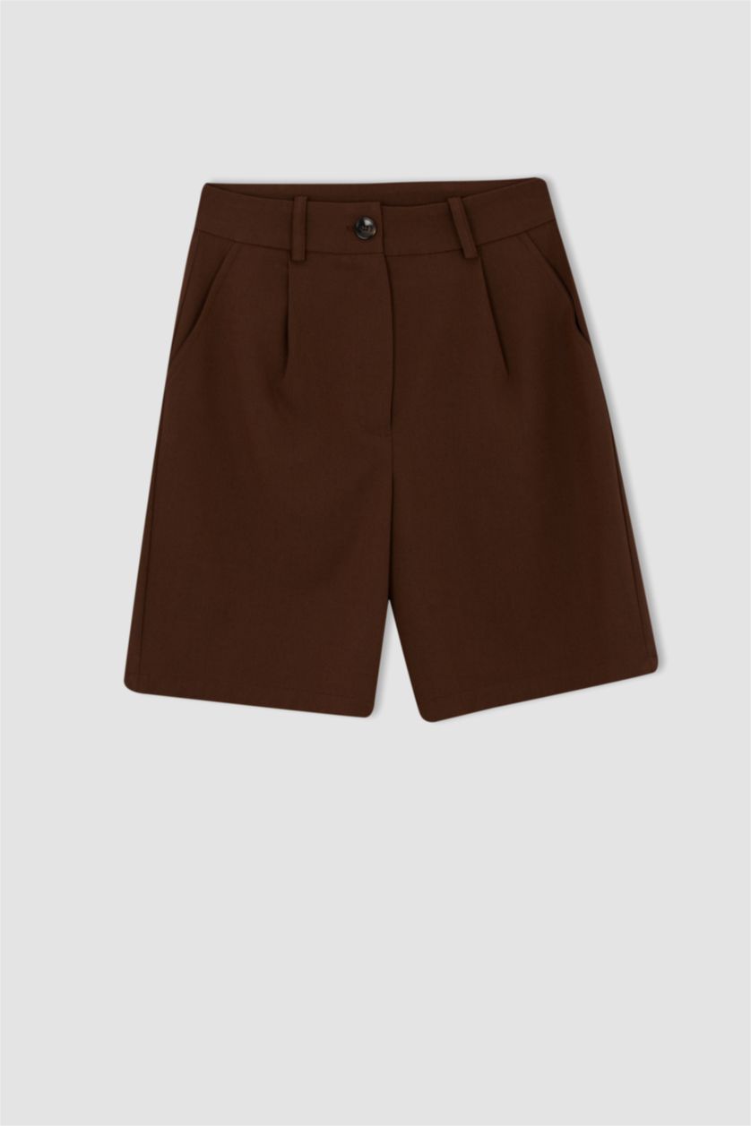 Kadın Açık Kahve Yüksek Bel Bermuda Şort Pantolon