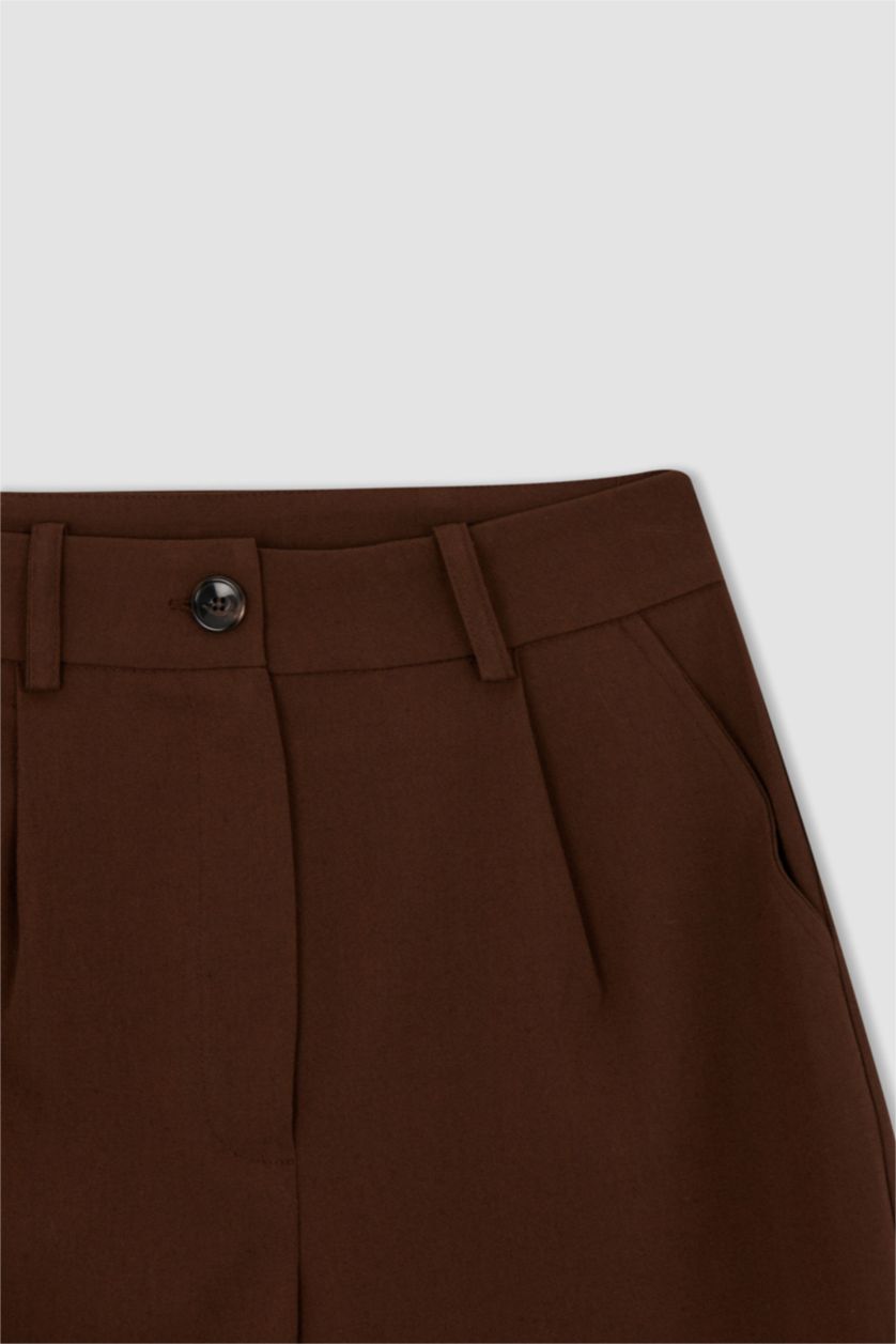 Kadın Açık Kahve Yüksek Bel Bermuda Şort Pantolon