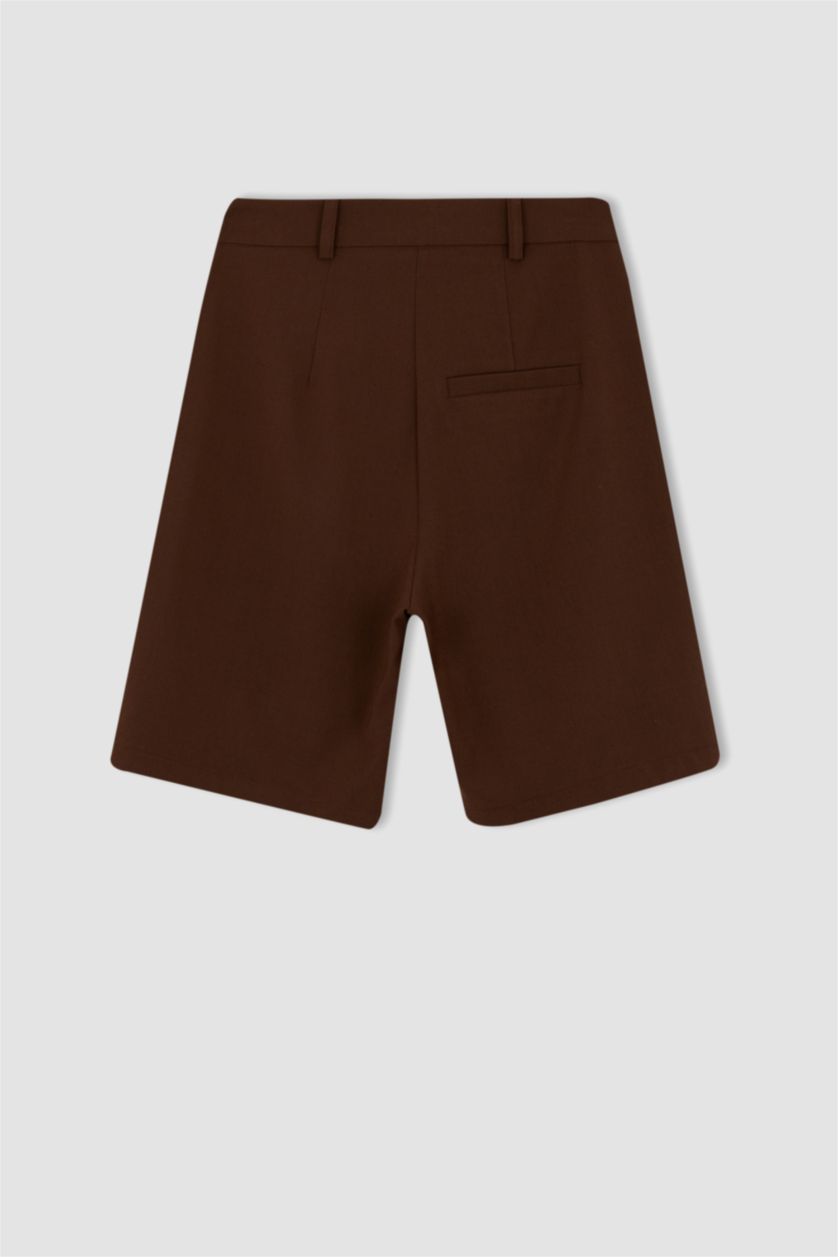 Kadın Açık Kahve Yüksek Bel Bermuda Şort Pantolon