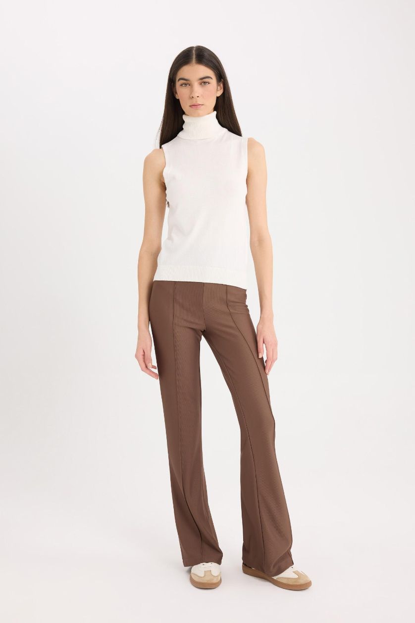 Kadın Kahve İspanyol Paça Yüksek Bel Pantolon Tayt