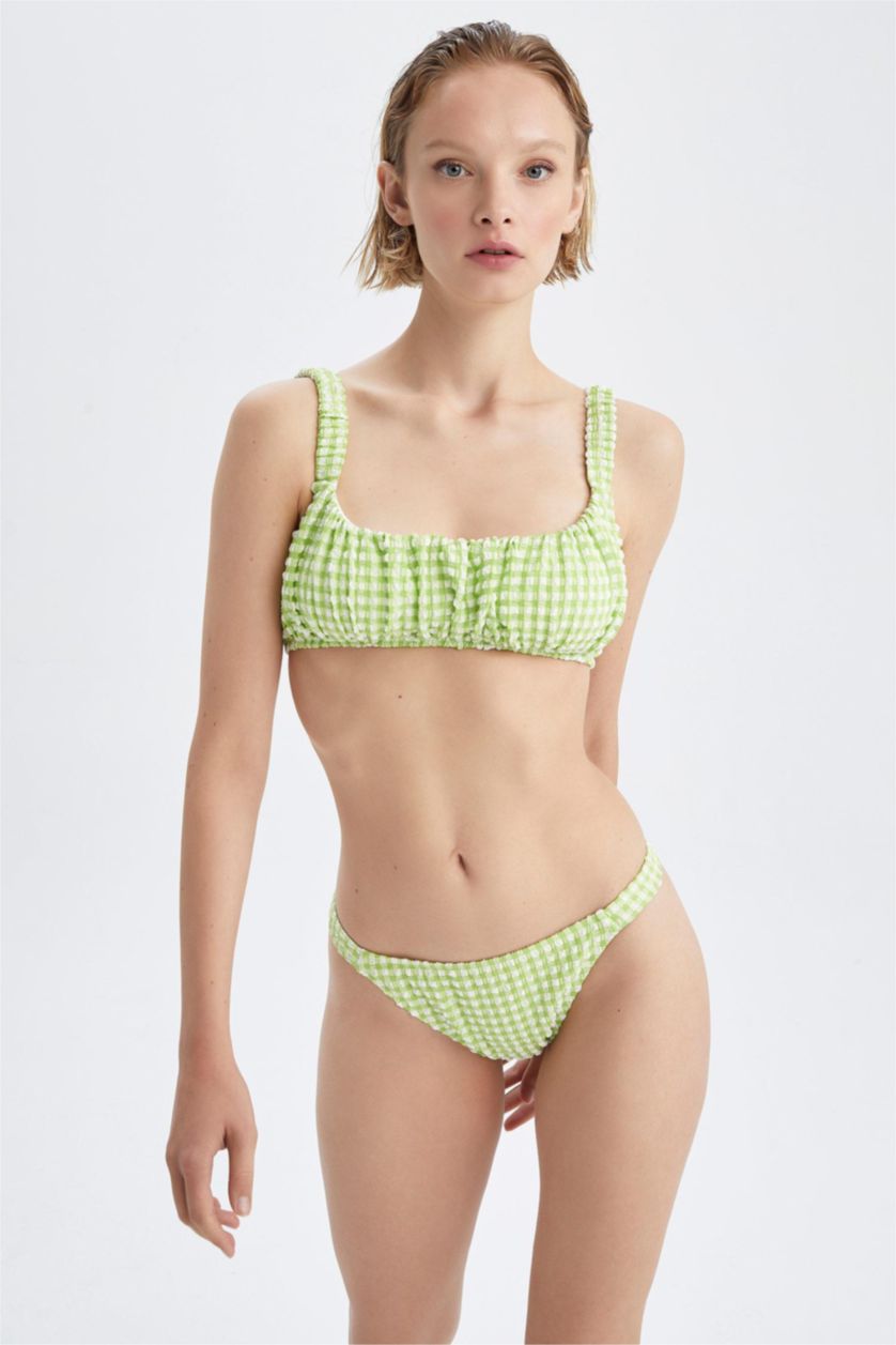 WOMAN Light Green Fall In Love Regular Fit Checkered Bikini Bottom