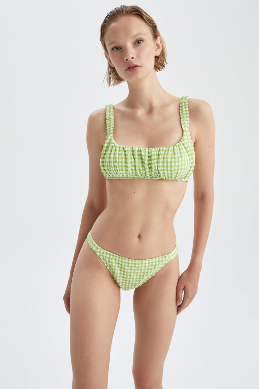 WOMAN Light Green Fall In Love Regular Fit Checkered Bikini Bottom