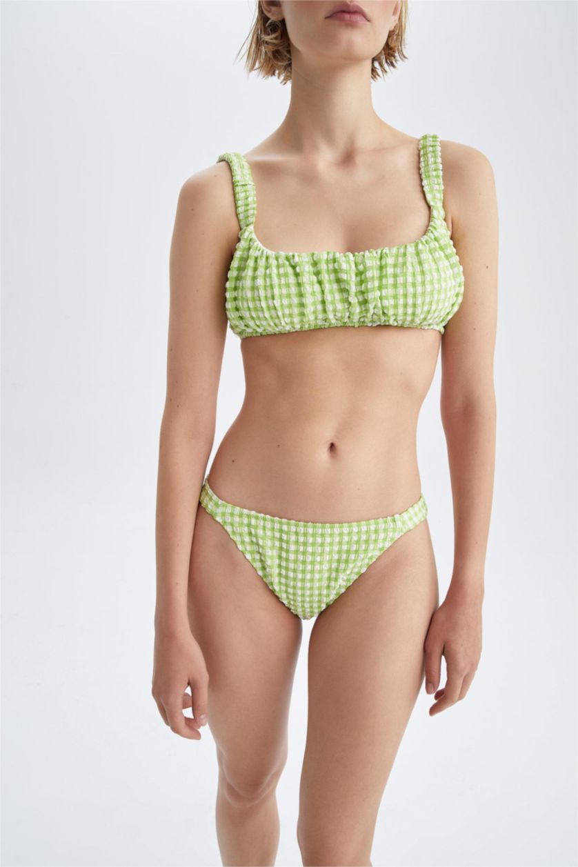 WOMAN Light Green Fall In Love Regular Fit Checkered Bikini Bottom
