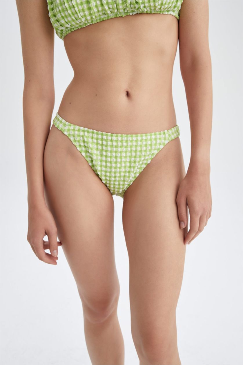 WOMAN Light Green Fall In Love Regular Fit Checkered Bikini Bottom