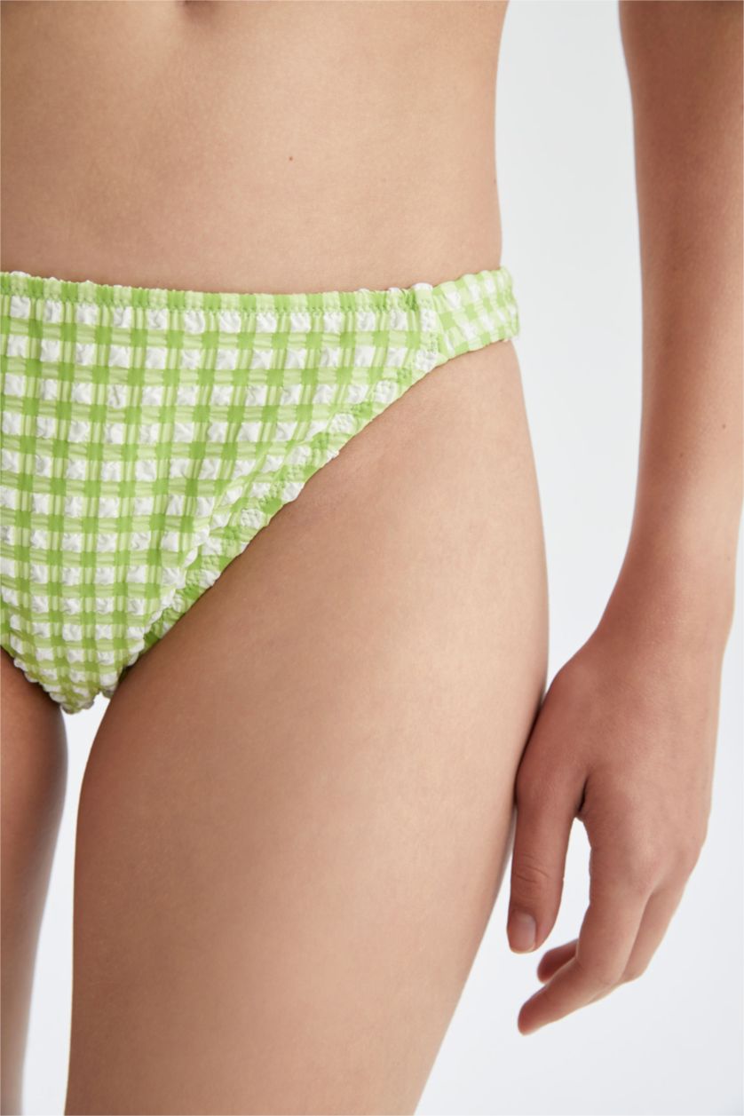WOMAN Light Green Fall In Love Regular Fit Checkered Bikini Bottom