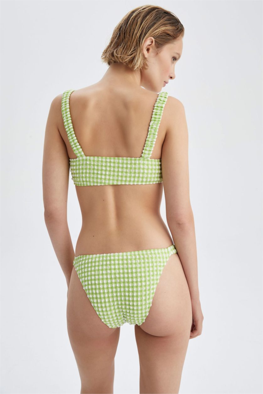 WOMAN Light Green Fall In Love Regular Fit Checkered Bikini Bottom