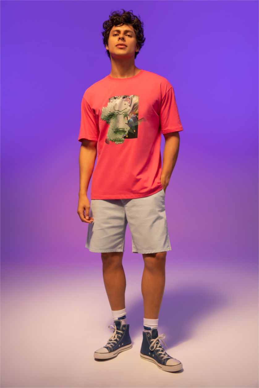 MAN Light Blue Regular Fit Gabardine Regular Hem Bermuda