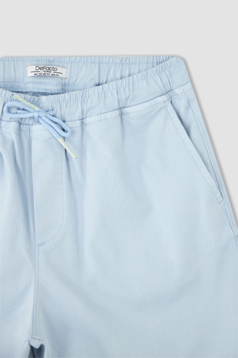 MAN Light Blue Regular Fit Gabardine Regular Hem Bermuda