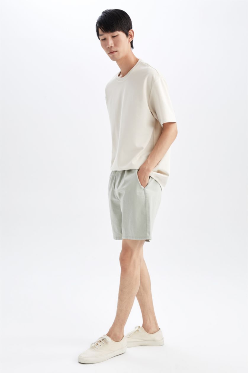 MAN Green Regular Fit Elastic Waist Cotton Bermuda Shorts