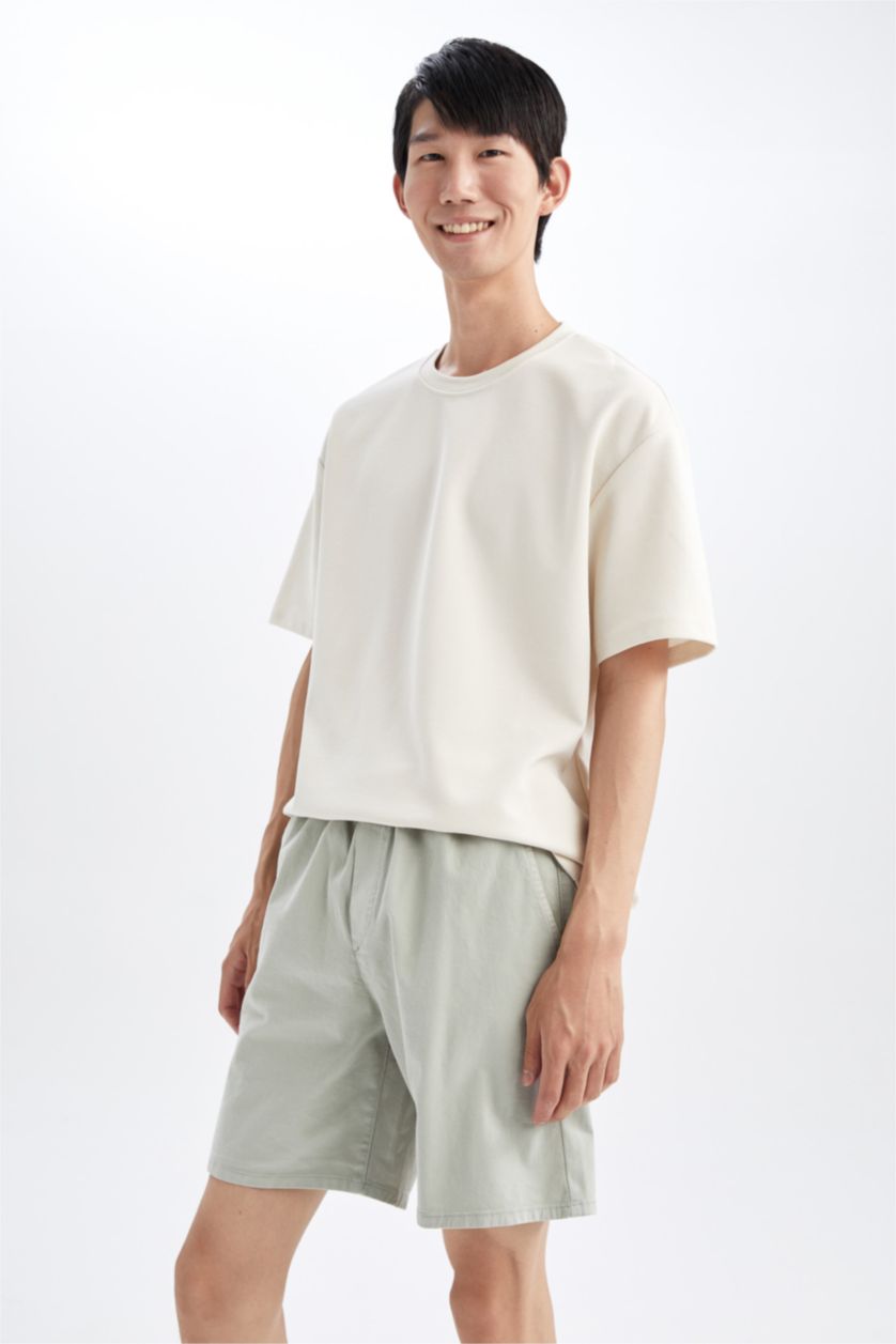 MAN Green Regular Fit Elastic Waist Cotton Bermuda Shorts