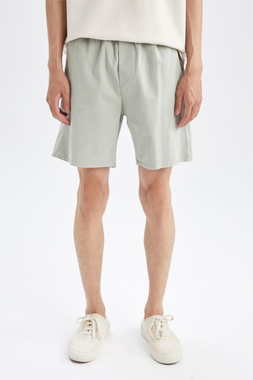 MAN Green Regular Fit Elastic Waist Cotton Bermuda Shorts