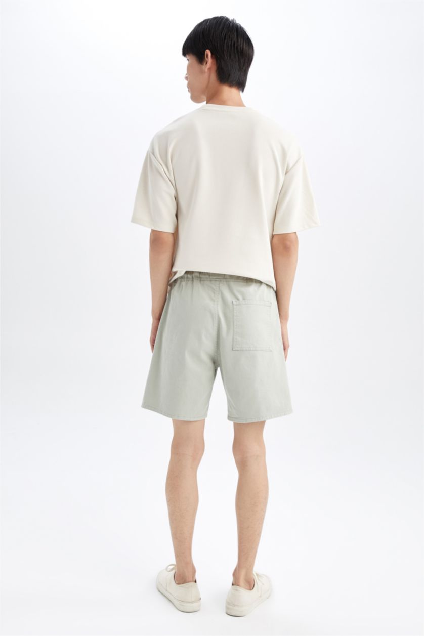 MAN Green Regular Fit Elastic Waist Cotton Bermuda Shorts