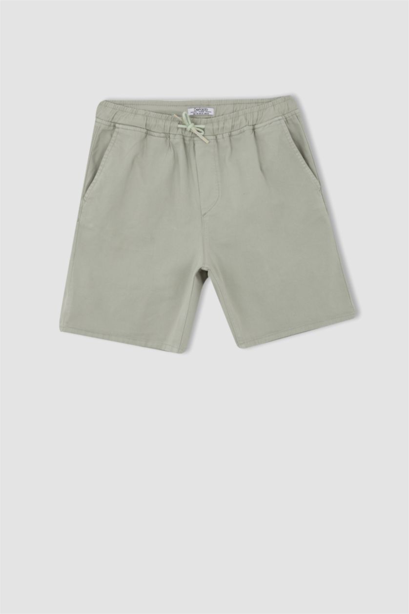 MAN Green Regular Fit Elastic Waist Cotton Bermuda Shorts