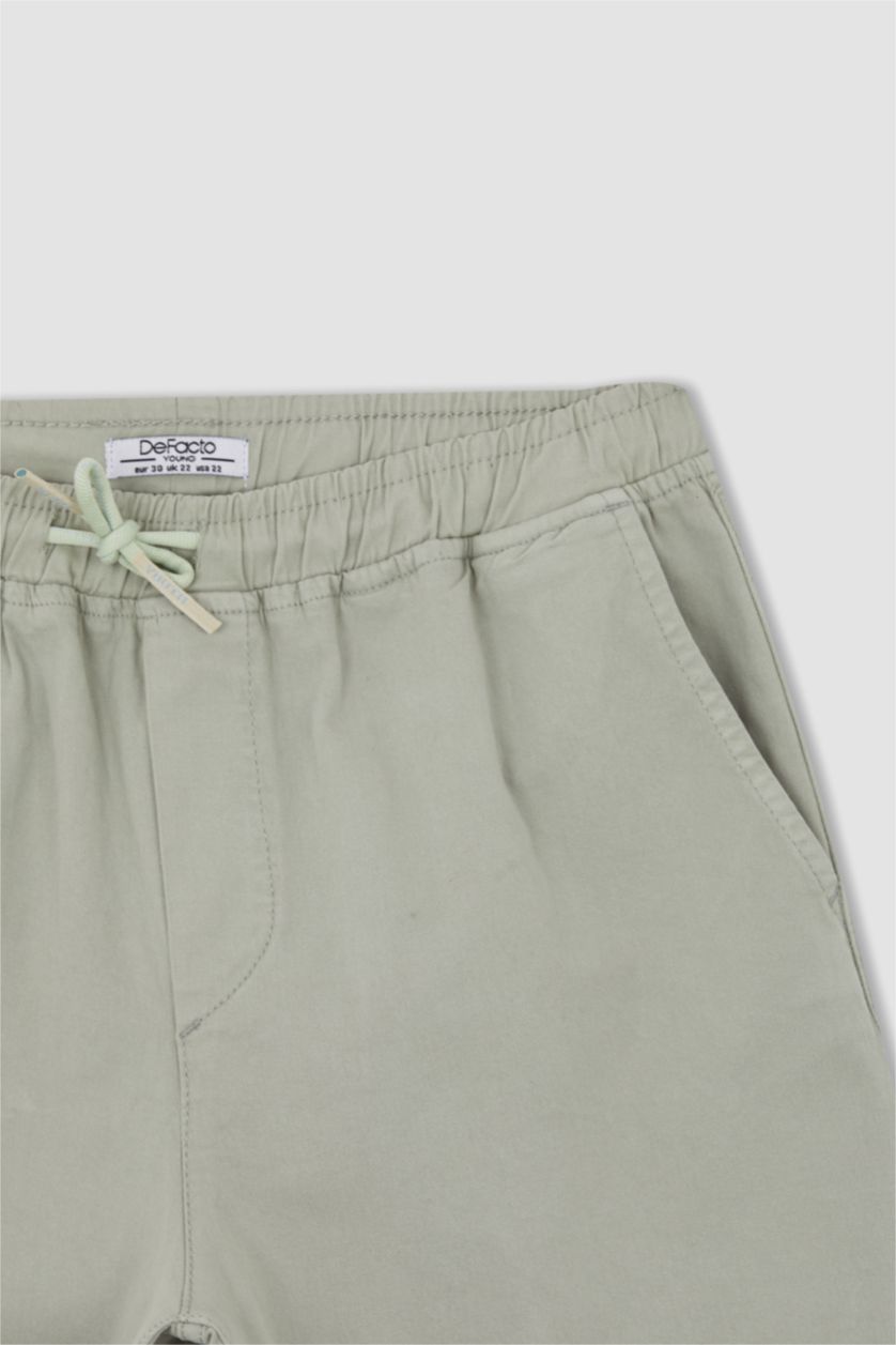 MAN Green Regular Fit Elastic Waist Cotton Bermuda Shorts