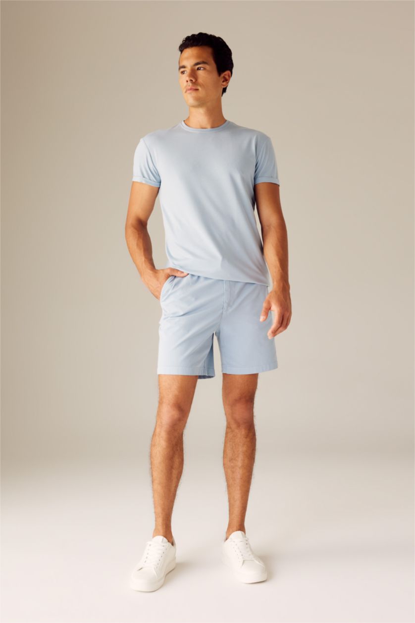 Man Light Blue Regular Fit Gabardine Shorts