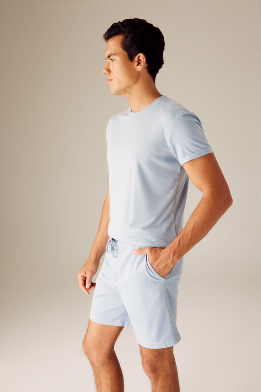 Man Light Blue Regular Fit Gabardine Shorts