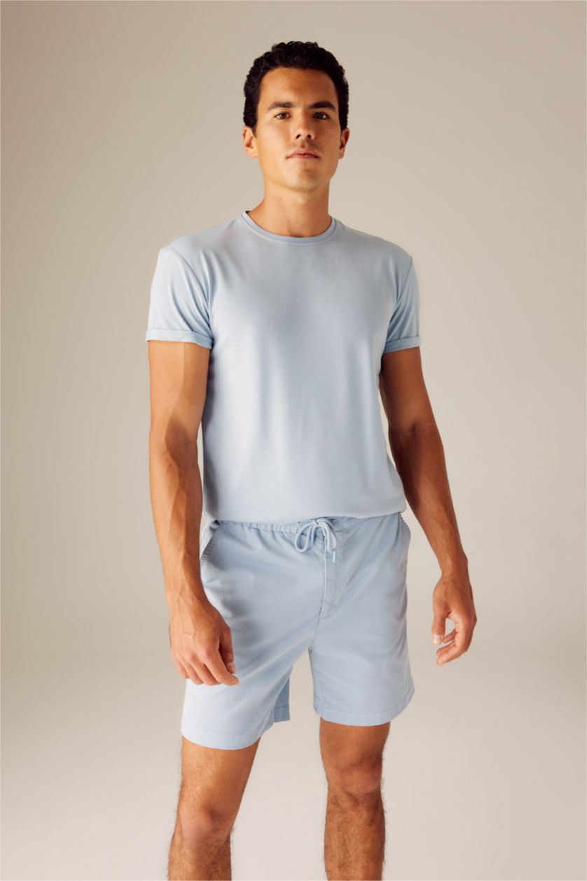 Man Light Blue Regular Fit Gabardine Shorts
