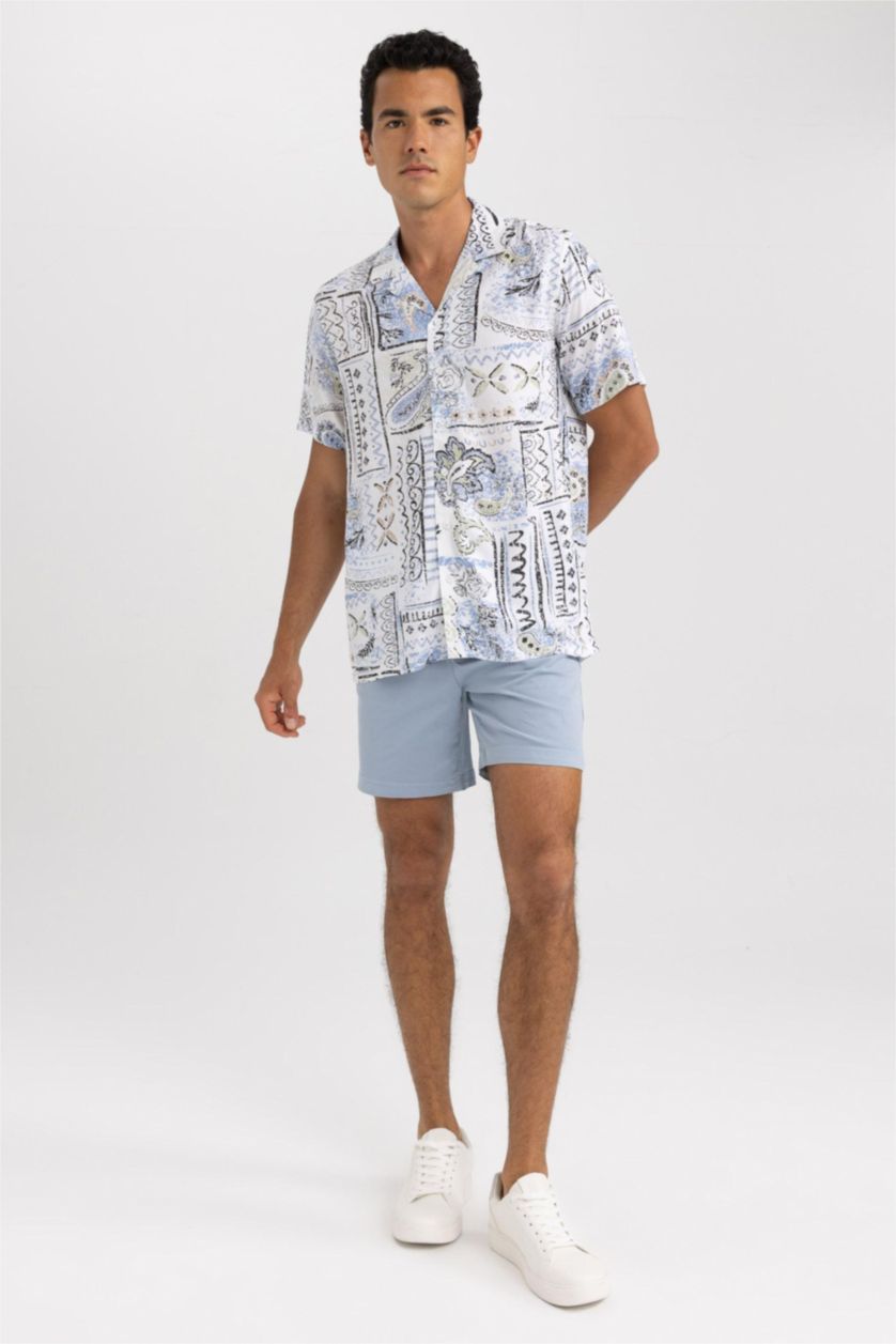 Man Light Blue Regular Fit Gabardine Shorts