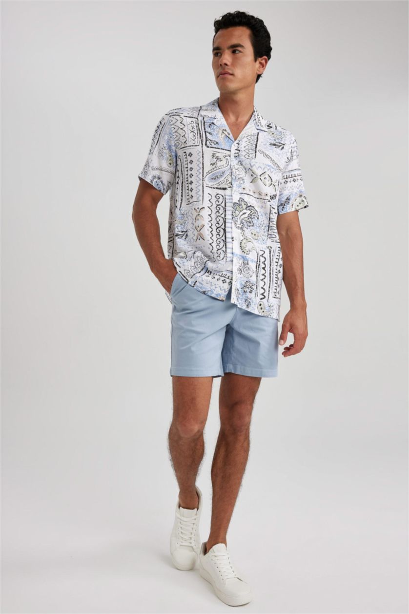 Man Light Blue Regular Fit Gabardine Shorts