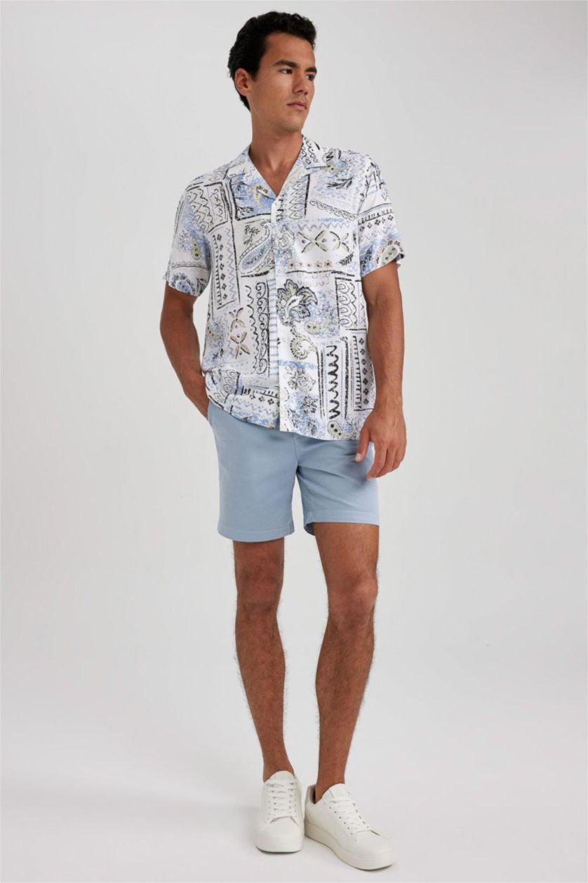 Man Light Blue Regular Fit Gabardine Shorts