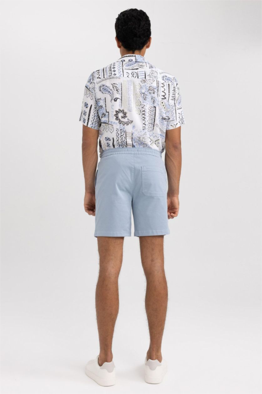 Man Light Blue Regular Fit Gabardine Shorts