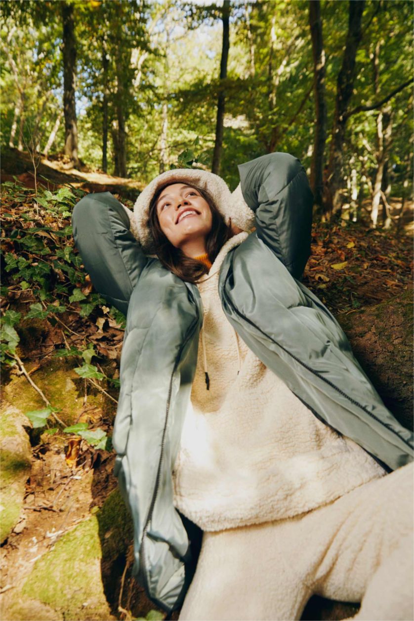 Kadın Koyu Yeşil Relax Fıt Kapüşonlu Parka