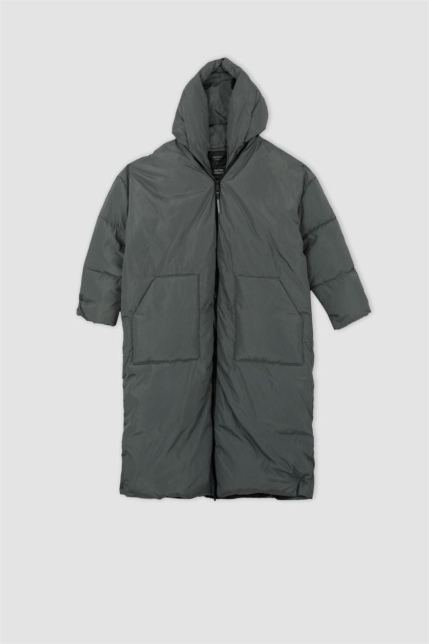 Kadın Koyu Yeşil Relax Fıt Kapüşonlu Parka