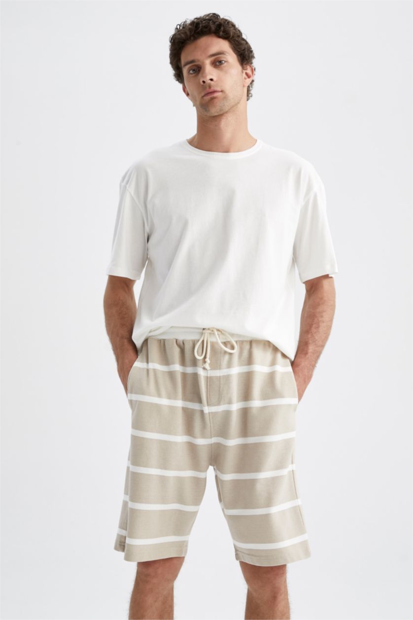 MAN Beige Comfort Fit Striped Shorts