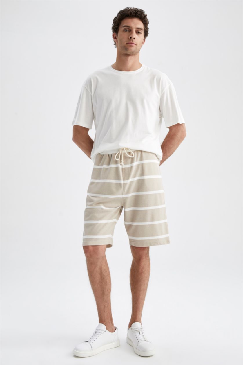 MAN Beige Comfort Fit Striped Shorts