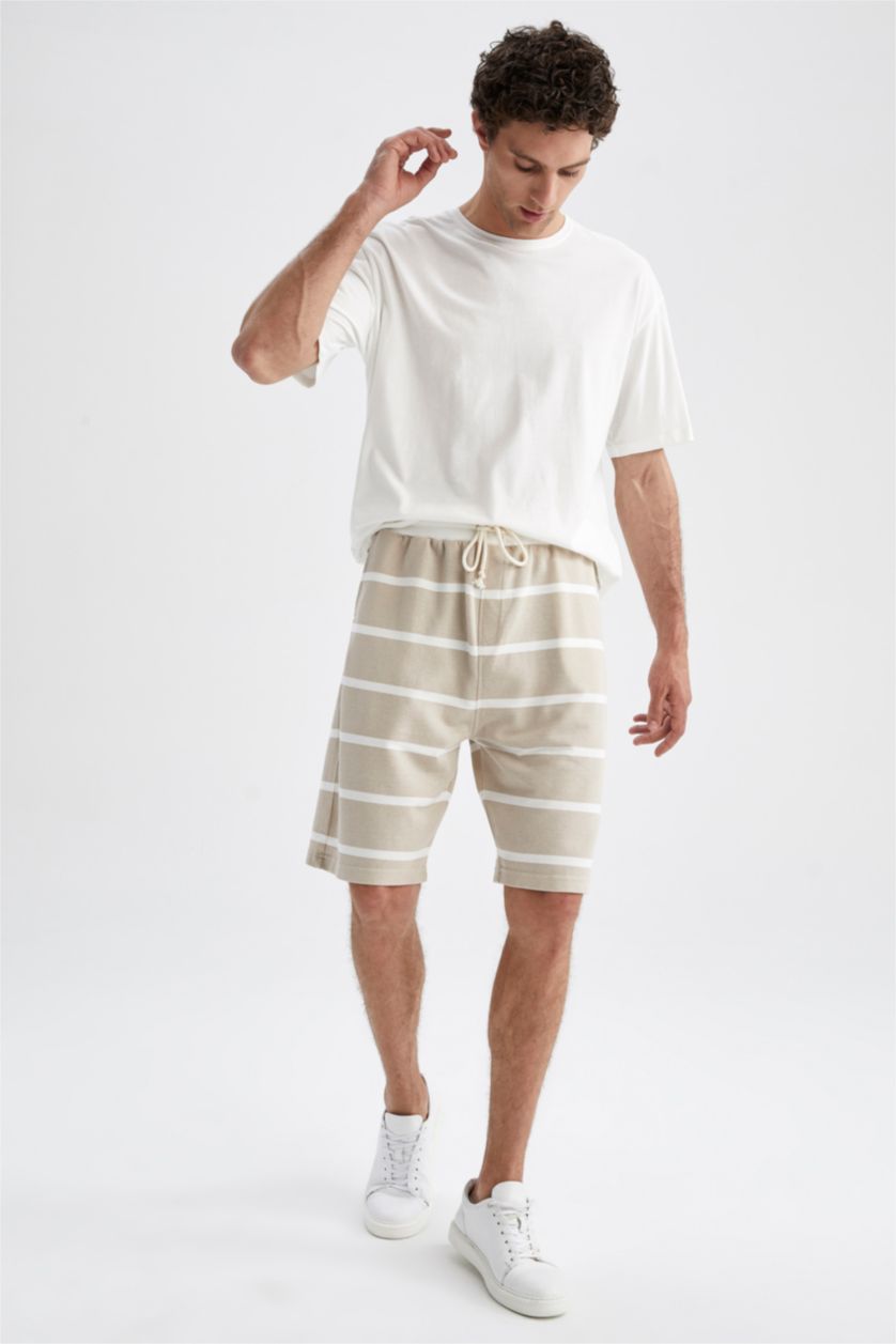 MAN Beige Comfort Fit Striped Shorts