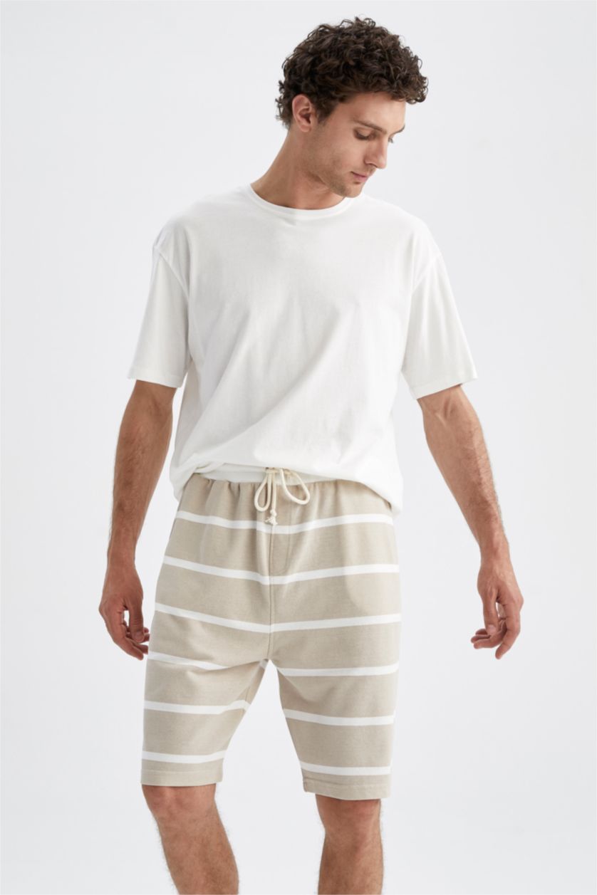 MAN Beige Comfort Fit Striped Shorts