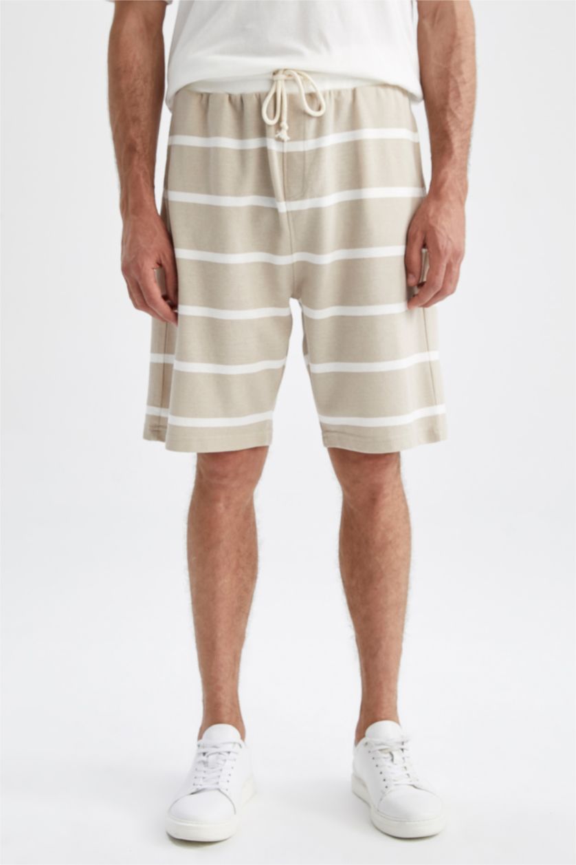 MAN Beige Comfort Fit Striped Shorts