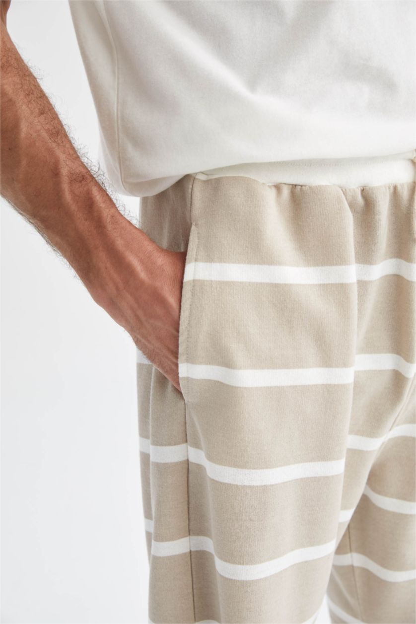 MAN Beige Comfort Fit Striped Shorts