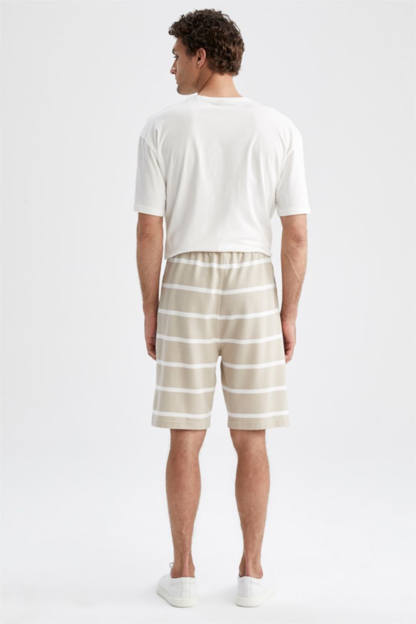 MAN Beige Comfort Fit Striped Shorts