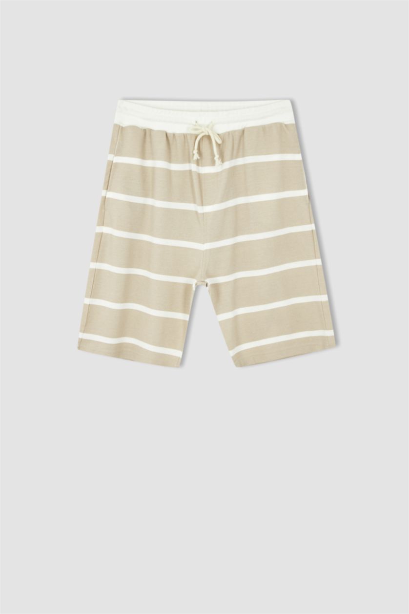 MAN Beige Comfort Fit Striped Shorts