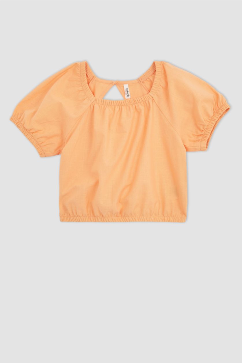 بنات سيموني طقم  بناتي بلوزة بقصة مريحة بأكمام قصيرة وبنطلون واسع الساق من الكتان