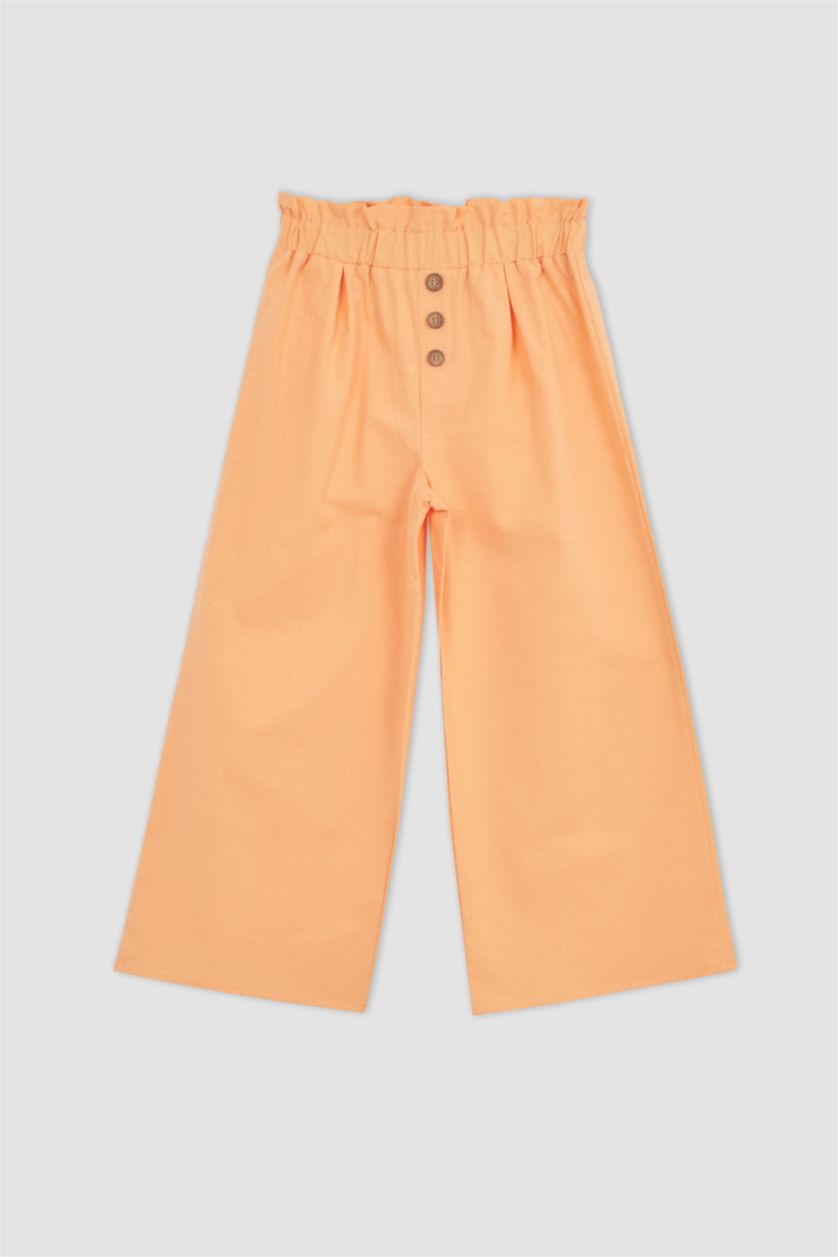 بنات سيموني طقم  بناتي بلوزة بقصة مريحة بأكمام قصيرة وبنطلون واسع الساق من الكتان