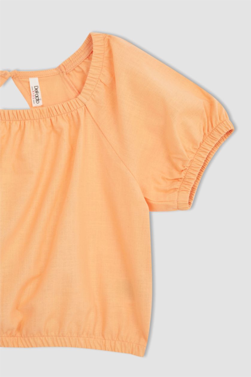 بنات سيموني طقم  بناتي بلوزة بقصة مريحة بأكمام قصيرة وبنطلون واسع الساق من الكتان