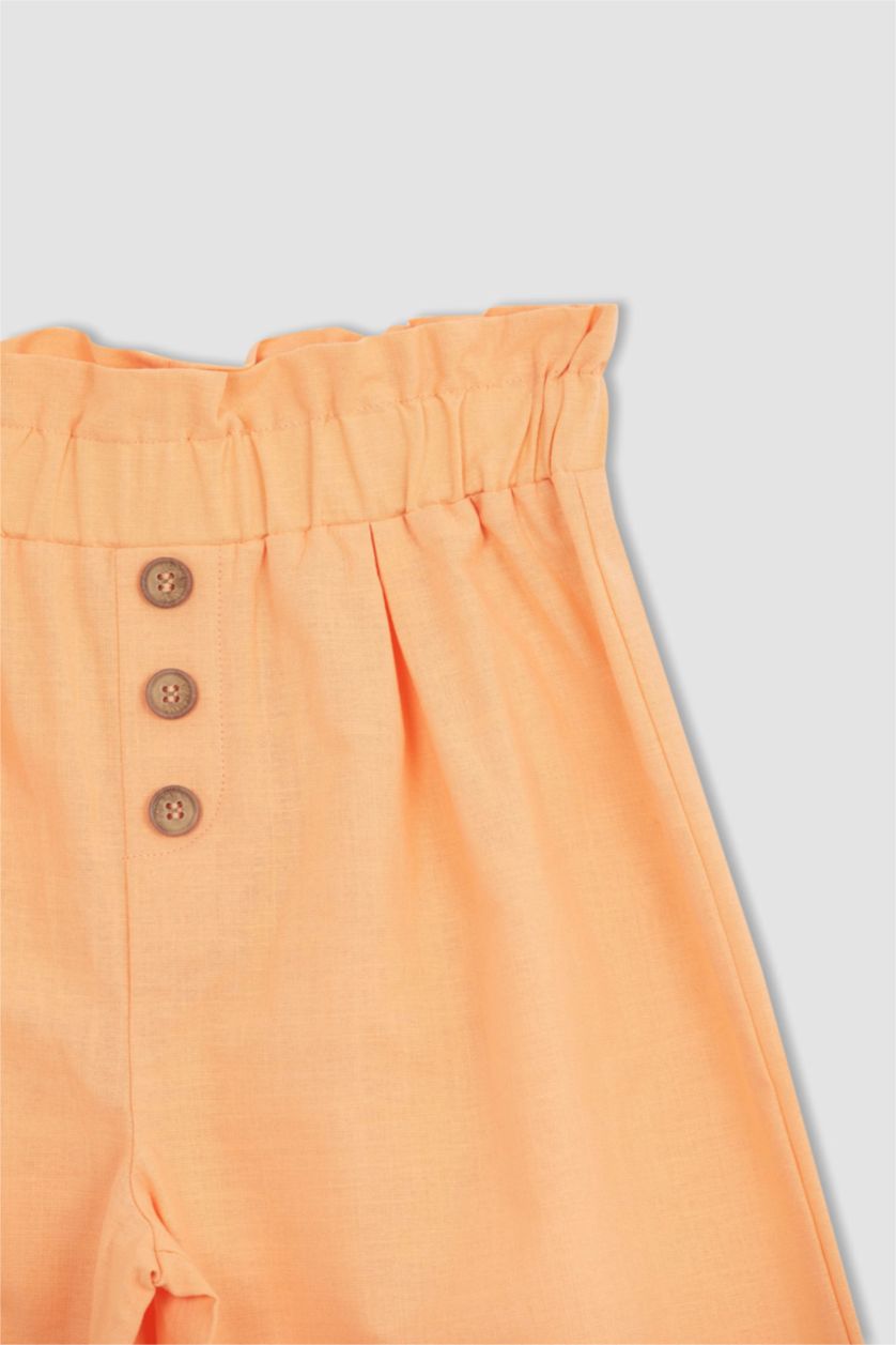 بنات سيموني طقم  بناتي بلوزة بقصة مريحة بأكمام قصيرة وبنطلون واسع الساق من الكتان