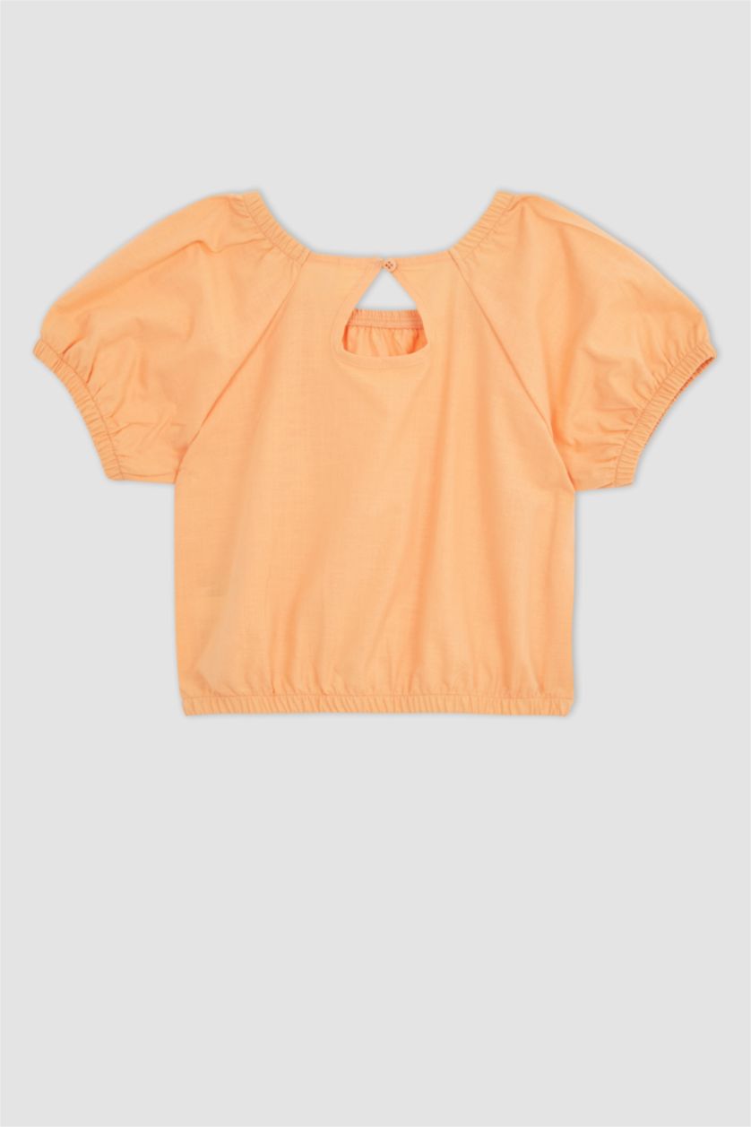 بنات سيموني طقم  بناتي بلوزة بقصة مريحة بأكمام قصيرة وبنطلون واسع الساق من الكتان