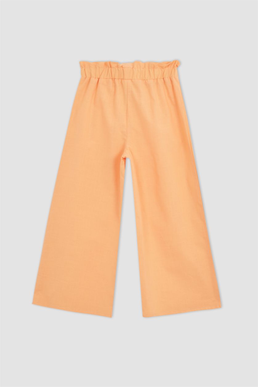 بنات سيموني طقم  بناتي بلوزة بقصة مريحة بأكمام قصيرة وبنطلون واسع الساق من الكتان