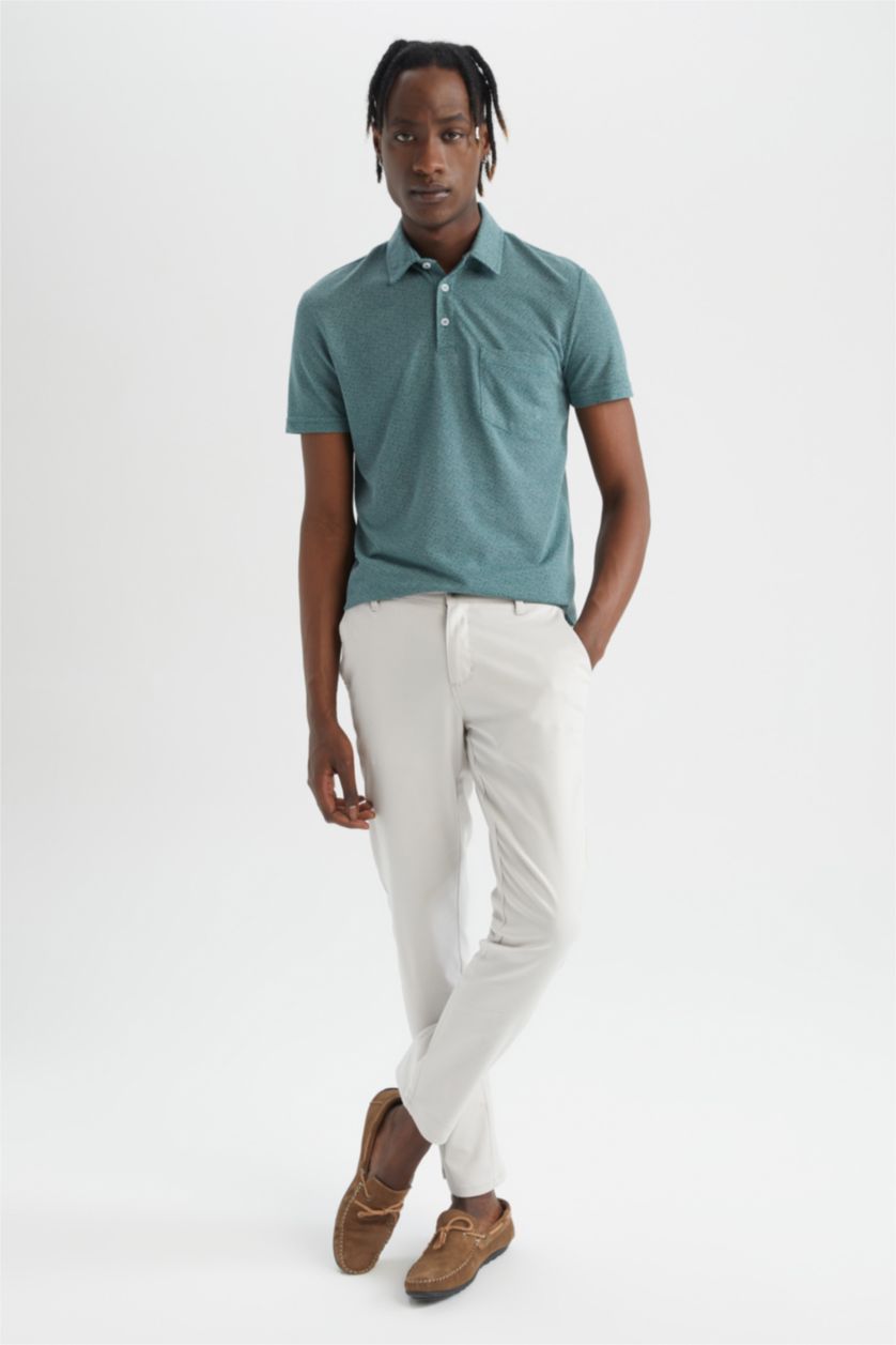 رجال أخضر تي شيرت بولو مودرن فيت بجيب واحد