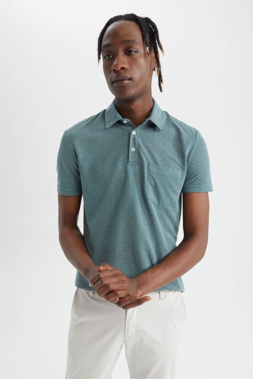 رجال أخضر تي شيرت بولو مودرن فيت بجيب واحد