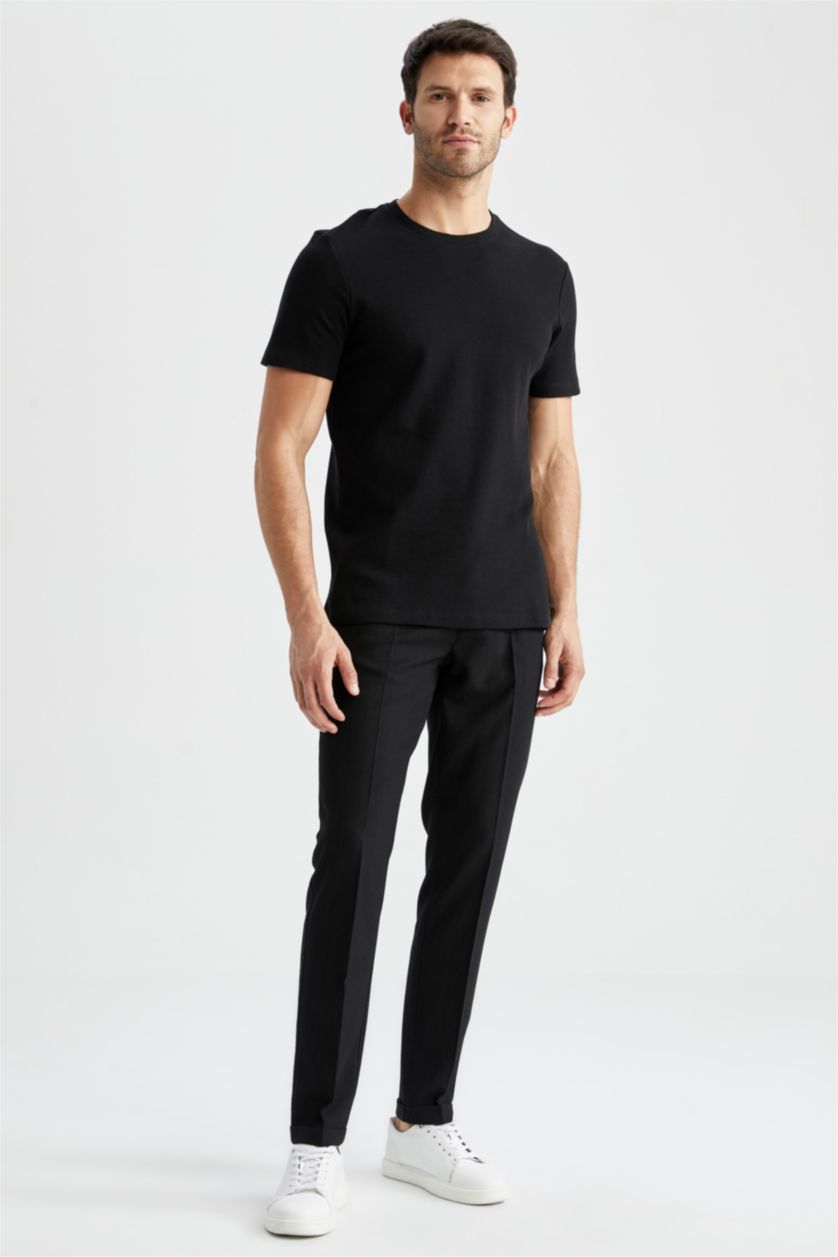 رجال أسود تيشيرت نص كم مودرن فيت بياقة مستديرة