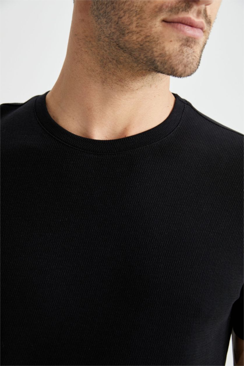 رجال أسود تيشيرت نص كم مودرن فيت بياقة مستديرة